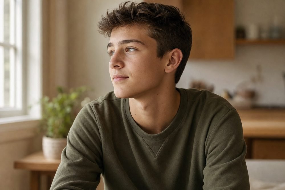 Teenage boy in Houston, contemplative, in recovery